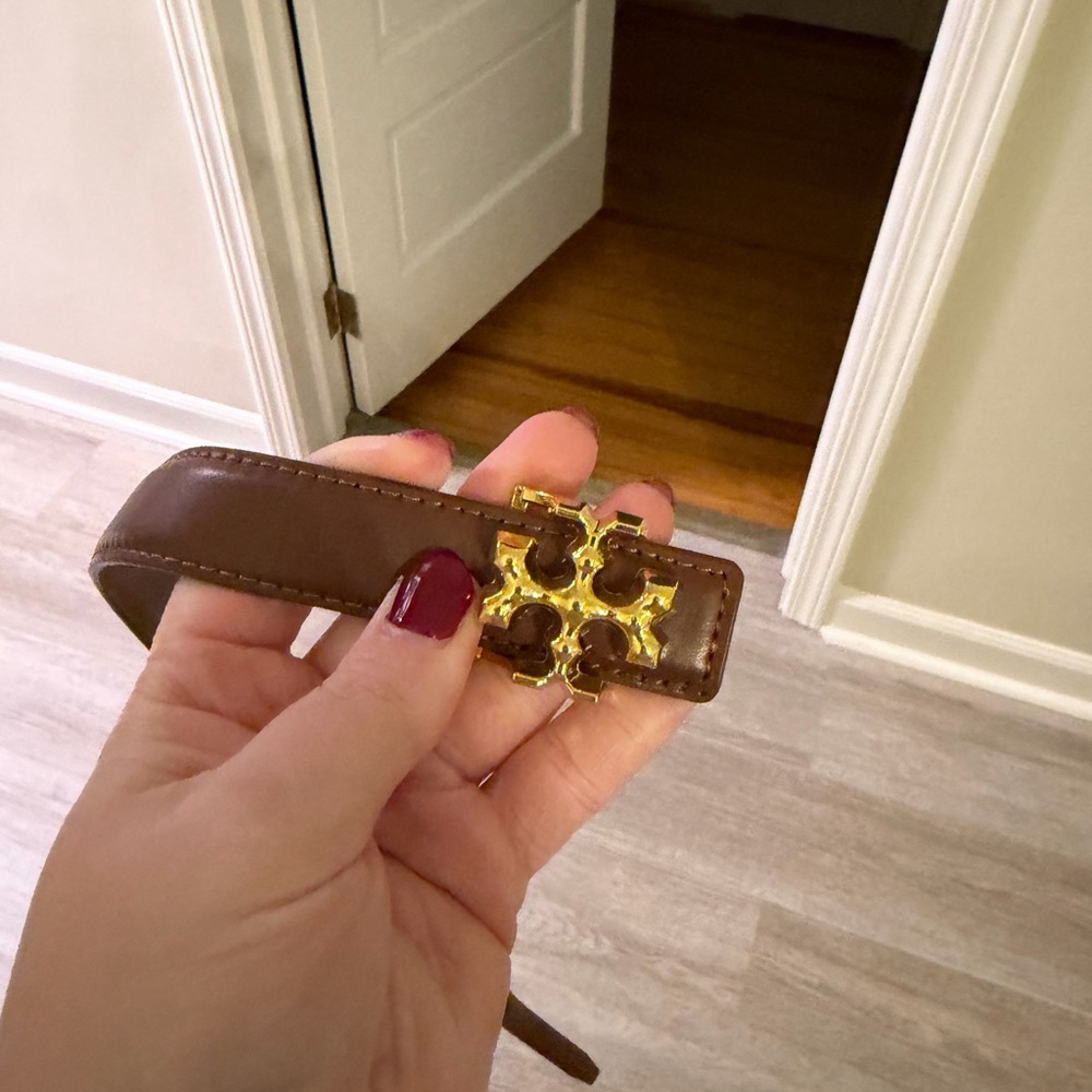 Brown Leather Belt with Gold Buckle